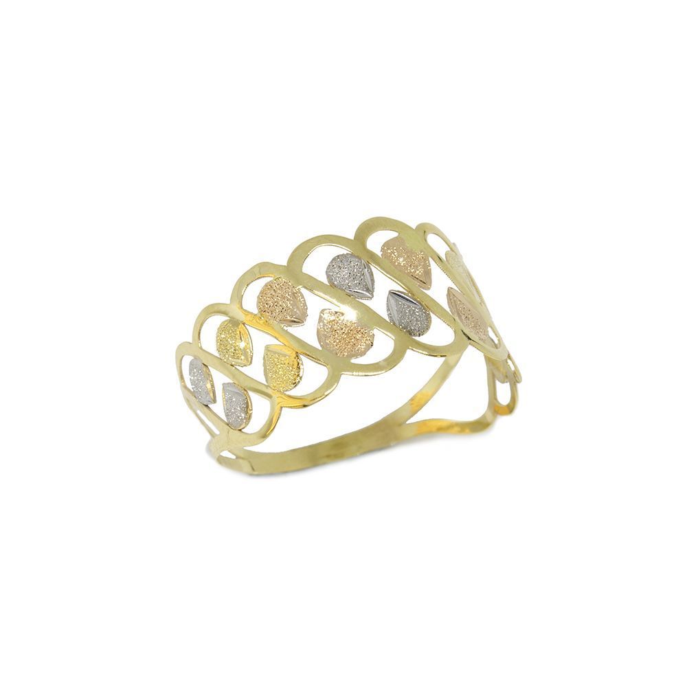 Anel Gotas Tricolor Vazado em Ouro Amarelo 18 Kilates - 25101